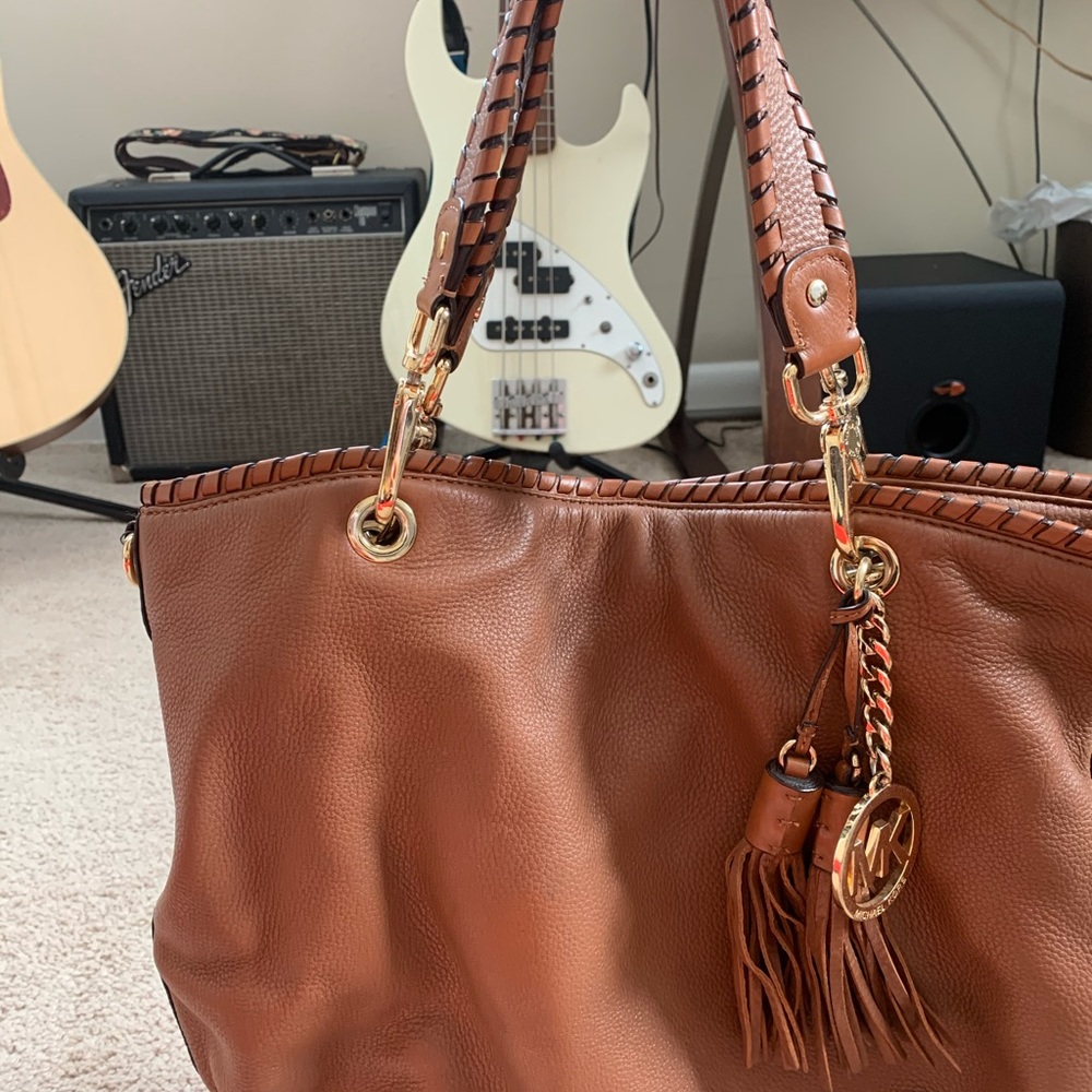 Large brown leather kors bag with gold hardware